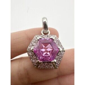 Designer Platinum Over Sterling Silver Hexagonal Lab Ruby Pendant